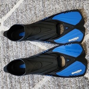 Size 12 Aqua Blue Men's Full Foot Swim Fins - Diving Snorkel Flippers